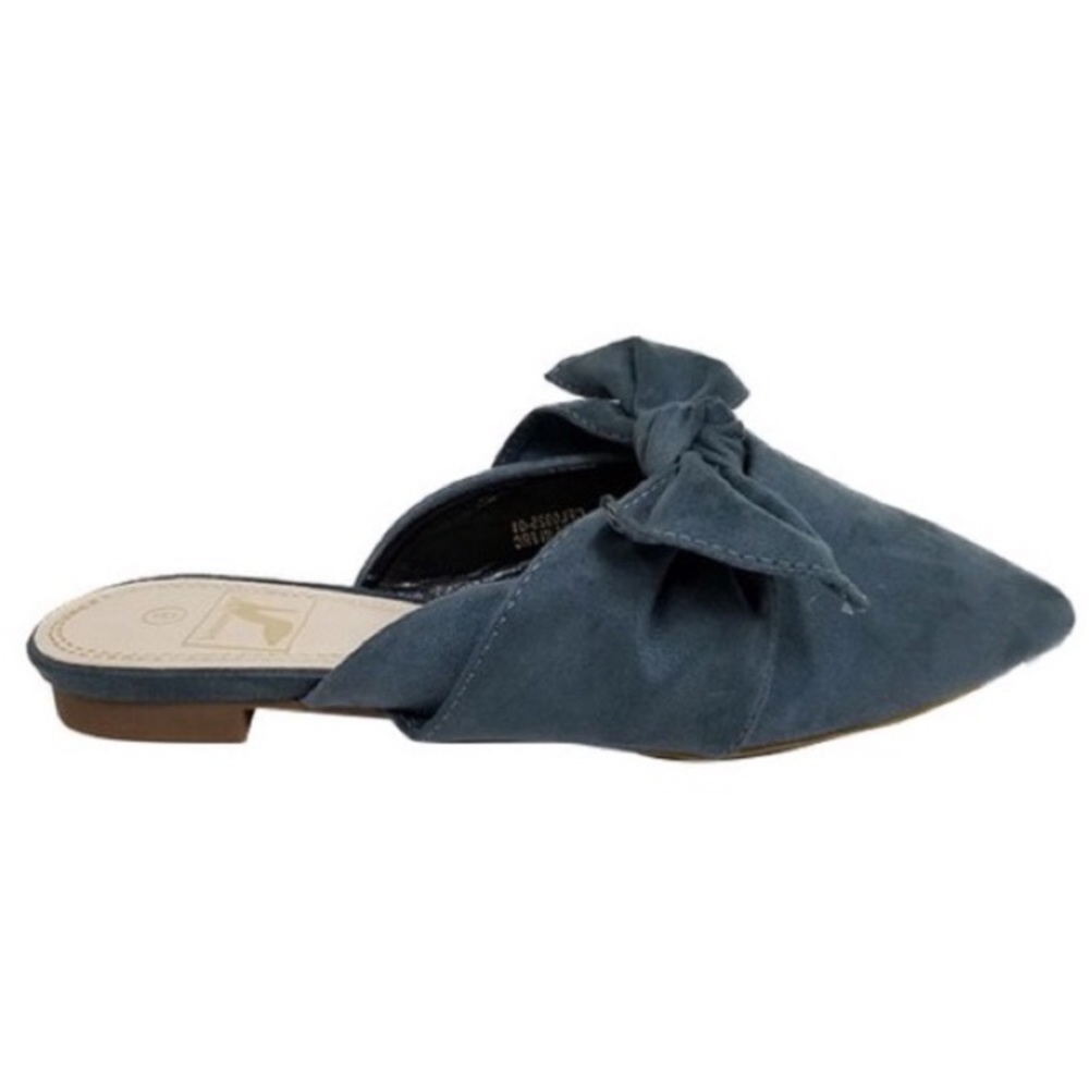 Venetian Teal Bow Mules In Faux Suede - Picture 8 of 8
